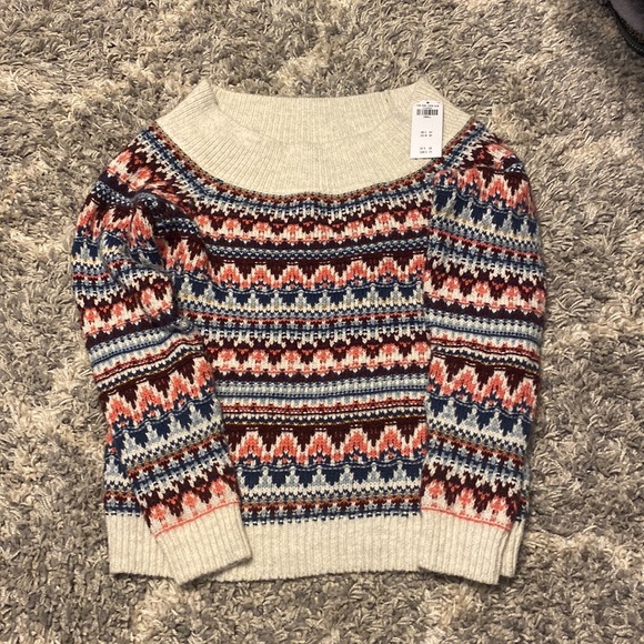 NWT Abercrombie & Fitch Off the Shoulder Fair Isle Sweater - Picture 2 of 5